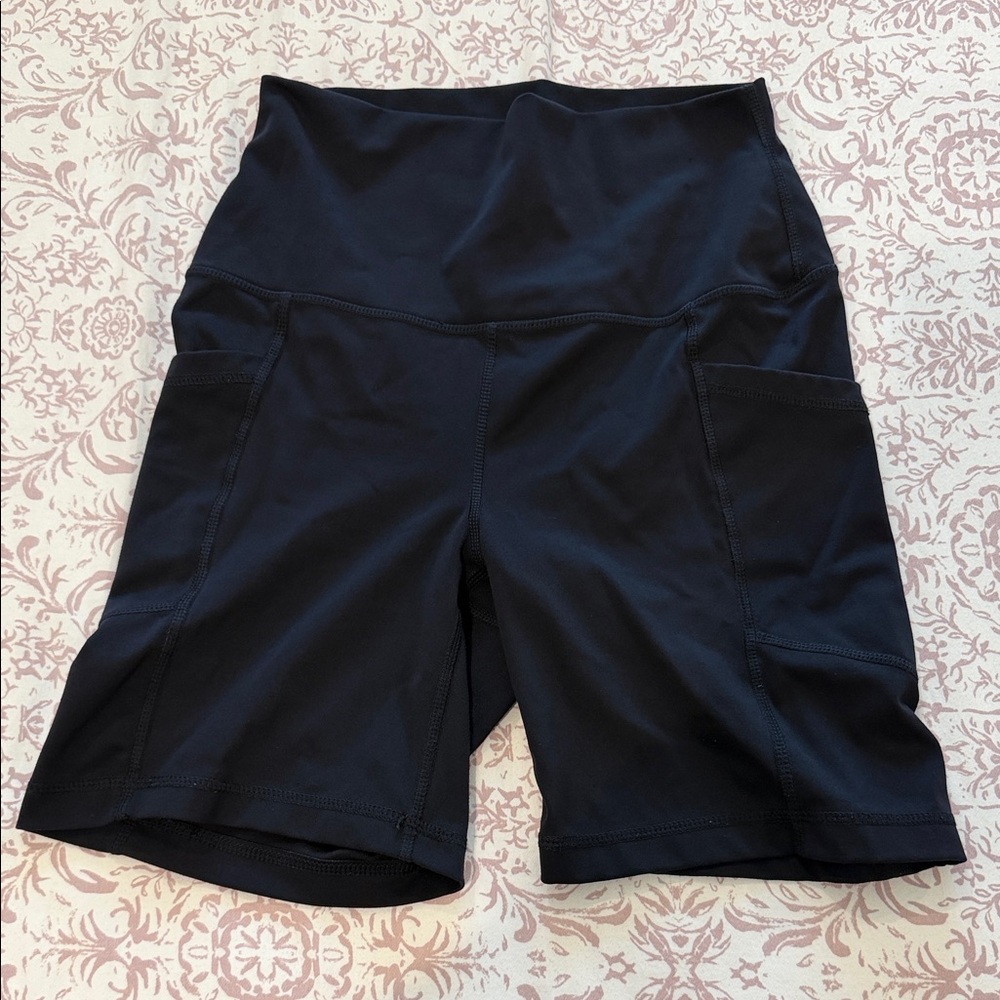 Women's Black High-Waisted Biker Shorts with side pockets